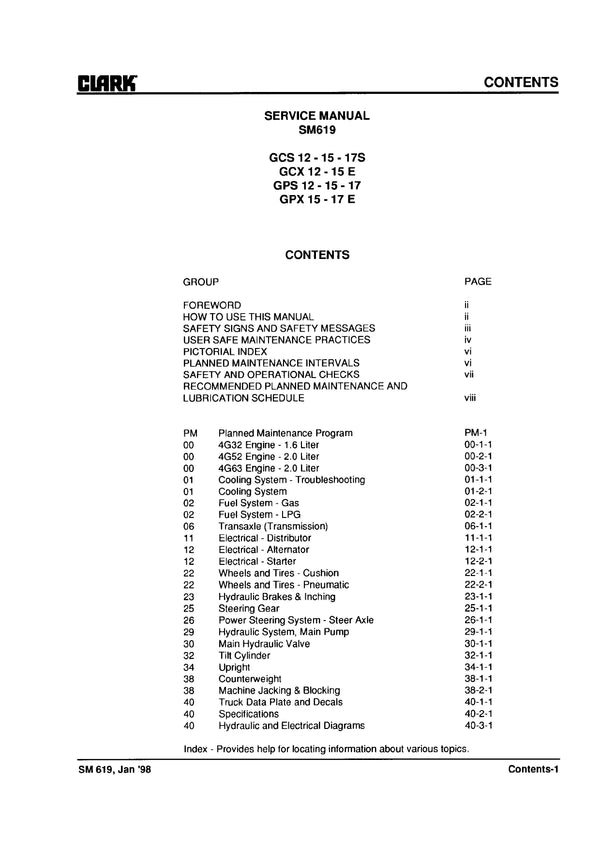 Clark GCS12-15-17S (SM-619) Forklift Service Repair Manual - PDF Download