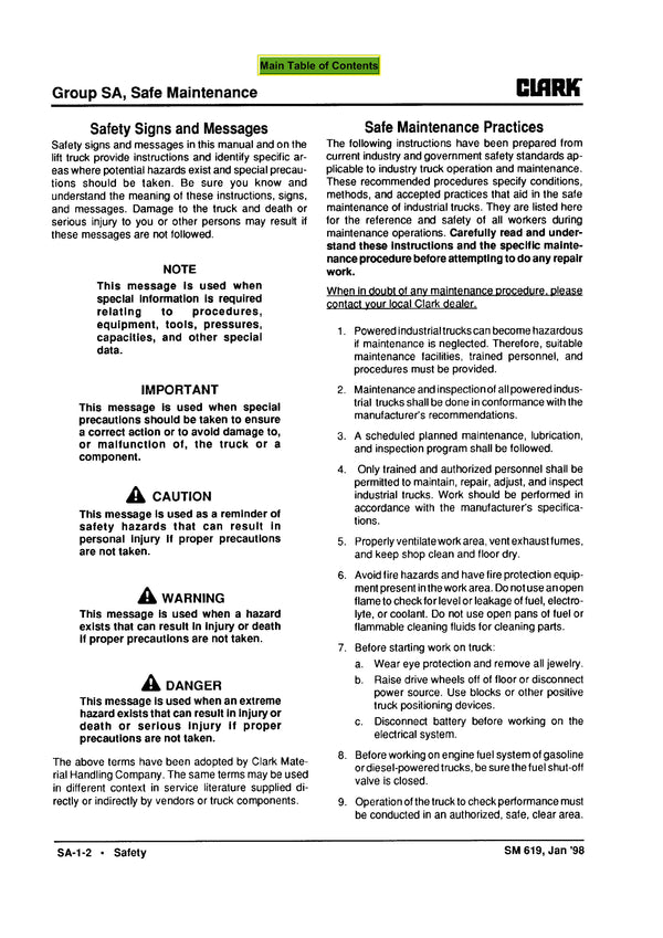 Clark GCS12-15-17S (SM-619) Forklift Service Repair Manual - PDF Download