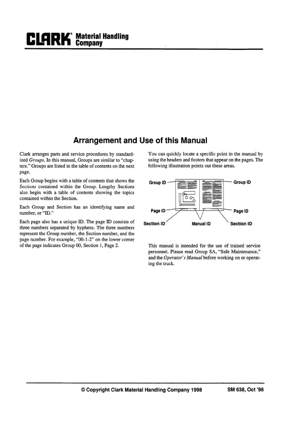 Clark CMP15-30 (SM-638) Forklift Service Repair Manual - PDF Download