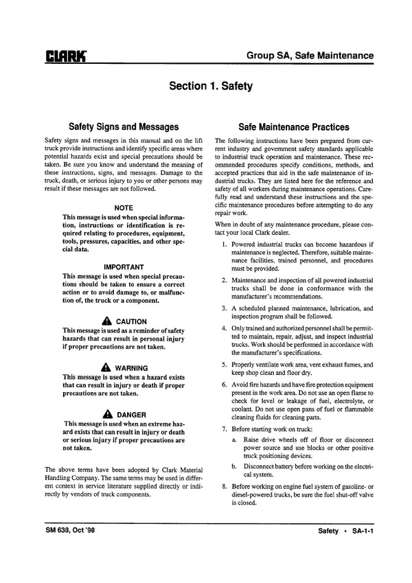 Clark CMP15-30 (SM-638) Forklift Service Repair Manual - PDF Download