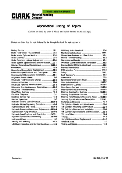 Clark EC500 90-120 (SM-646) Forklift Service Repair Manual - PDF Download