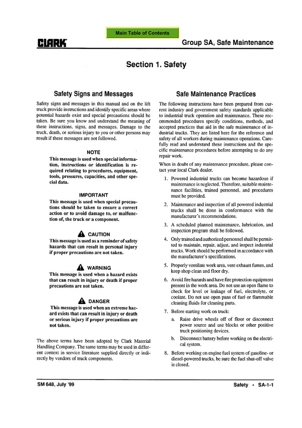 Clark CMP40-50 (SM-648) Forklift Service Repair Manual - PDF Download
