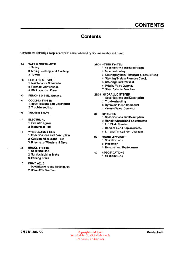 Clark CMP 50-70 (SM-649) Forklift Service Repair Manual - PDF Download