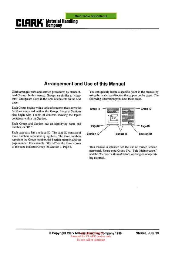 Clark CMP 50-70 (SM-649) Forklift Service Repair Manual - PDF Download