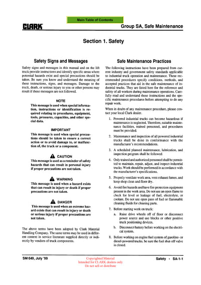 Clark CMP 50-70 (SM-649) Forklift Service Repair Manual - PDF Download