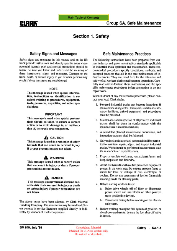 Clark CMP 50-70 (SM-649) Forklift Service Repair Manual - PDF Download