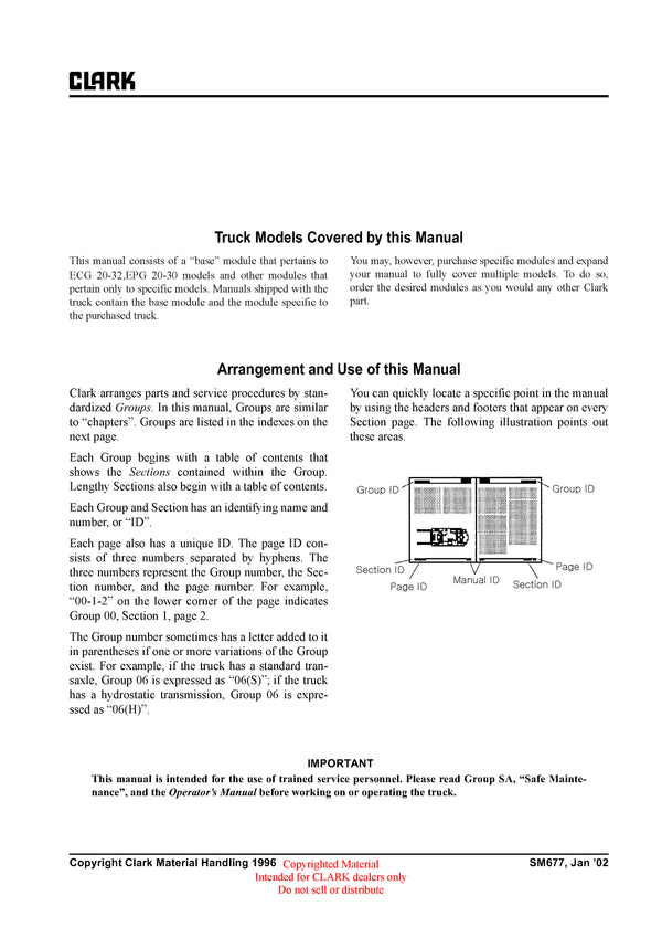 Clark EPG ECG 20 (SM-677) Forklift Service Repair Manual - PDF Download