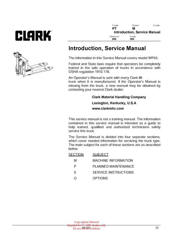 Clark WP 45 (SM-698) Pallet Jack Service Repair Manual - PDF Download