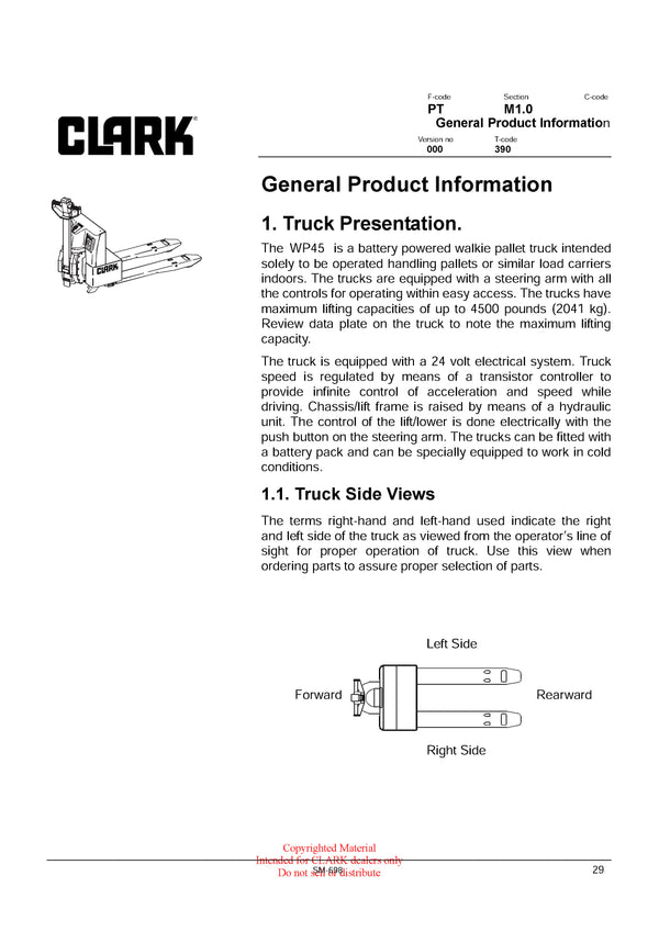 Clark WP 45 (SM-698) Pallet Jack Service Repair Manual - PDF Download