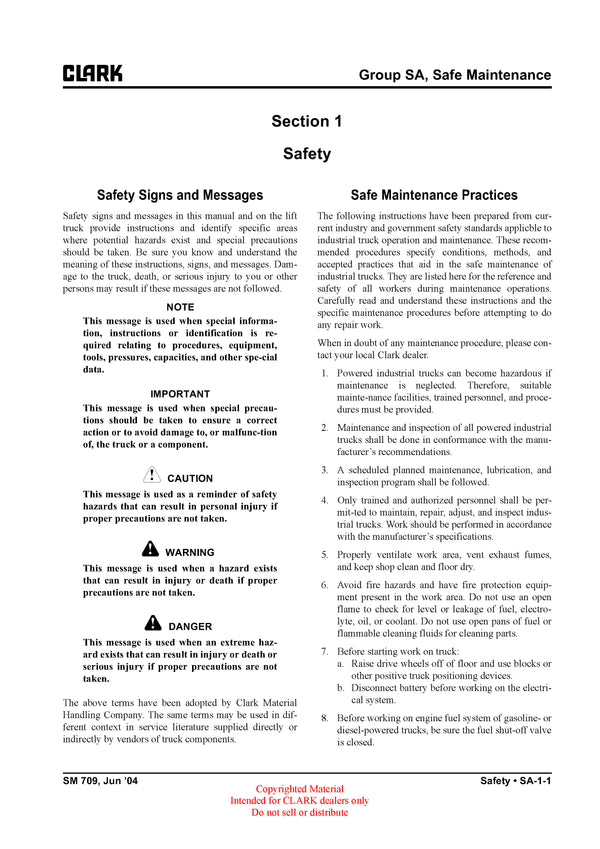 Clark C15-35 (SM-709) Forklift Service Repair Manual - PDF Download