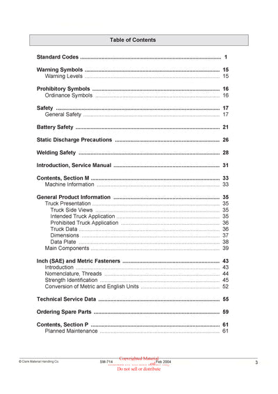 Clark SM-714 OPX15X Forklift Service Repair Manual - PDF Download