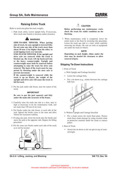 Get Instant Clark SM-715 TMX EPX Forklift Service Repair Manual - Download PDF