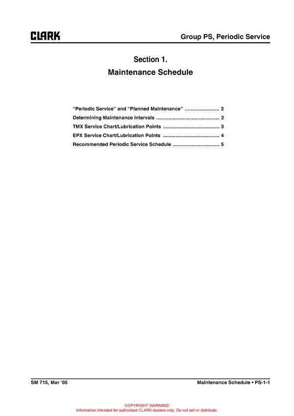 Get Instant Clark SM-715 TMX EPX Forklift Service Repair Manual - Download PDF