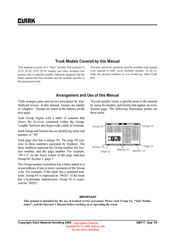 Clark SM-717 ECX EPX Forklift Service Repair Manual - PDF Download