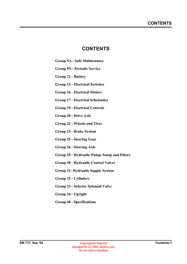 Clark SM-717 ECX EPX Forklift Service Repair Manual - PDF Download