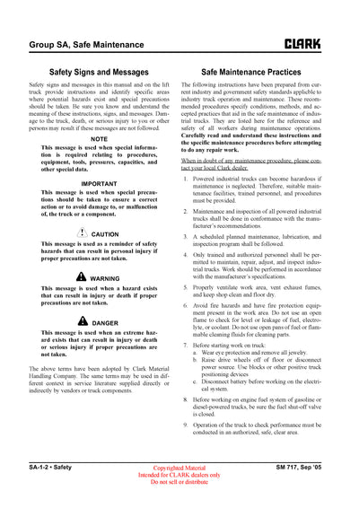 Clark SM-717 ECX EPX Forklift Service Repair Manual - PDF Download