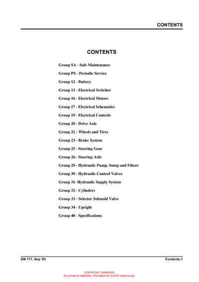 Clark SM-717 Forklift Service Repair Manual - PDF Download