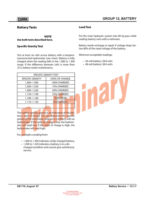 Clark SM-718 ESX 12-25 Forklift Service Repair Manual - PDF Download