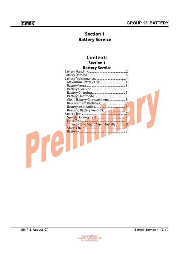 Clark SM-718 ESX 12-25 Forklift Service Repair Manual - PDF Download
