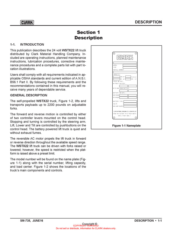 Clark SM-735 Forklift Service Repair Manual - PDF Download