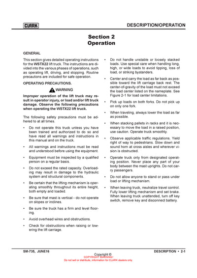 Clark SM-735 Forklift Service Repair Manual - PDF Download