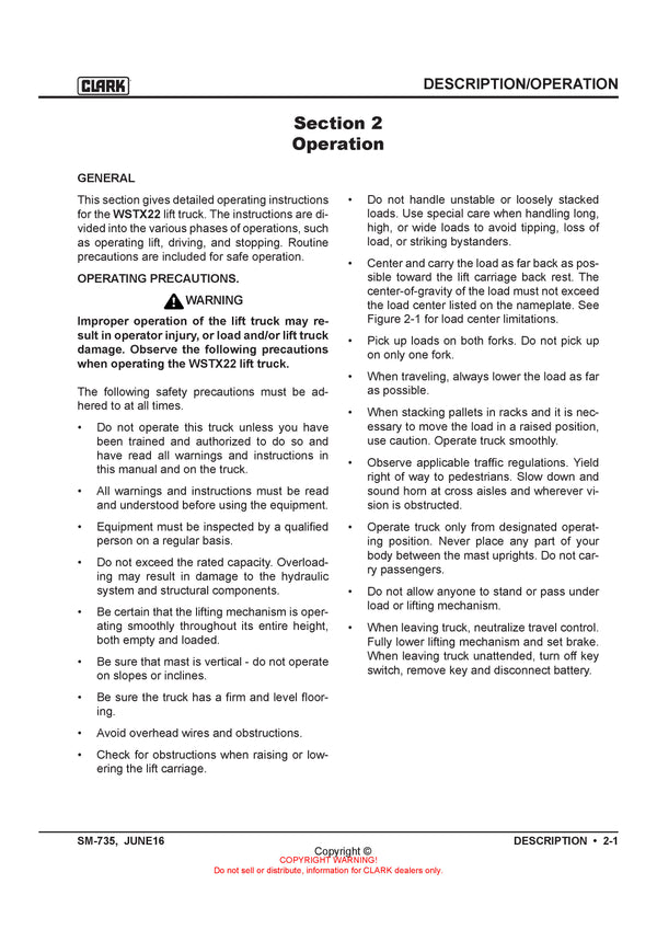 Clark SM-735 Forklift Service Repair Manual - PDF Download