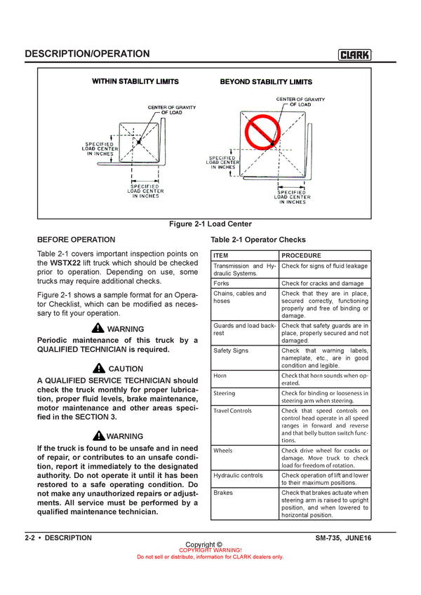 Clark SM-735 Forklift Service Repair Manual - PDF Download