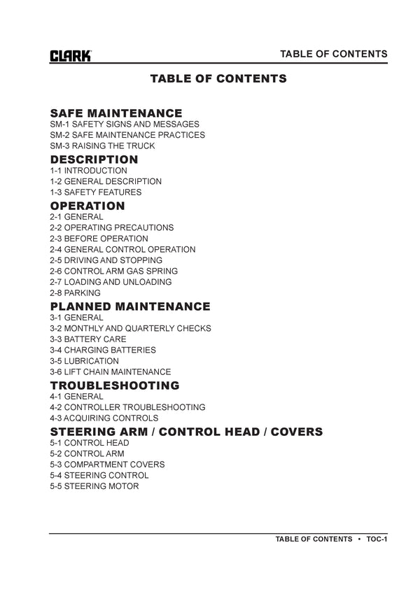 Clark SM-743 Forklift Service Repair Manual - PDF Download