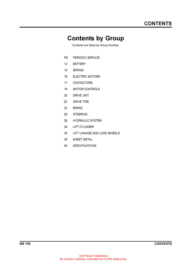 Clark SM-748 Forklift Service Repair Manual - PDF Download