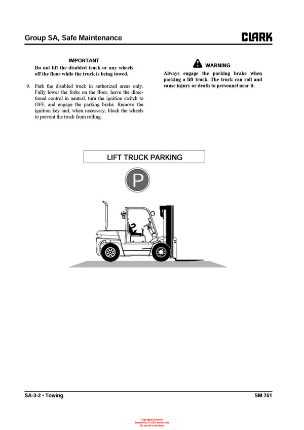 Clark SM-751 Forklift Service Repair Manual - PDF Download