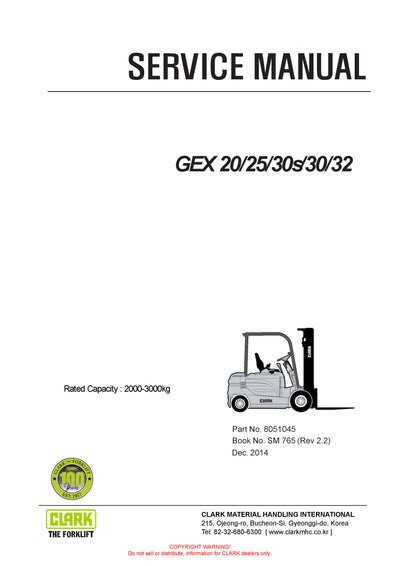 Clark GEX 20-30 (SM-765) Forklift Service Repair Manual - PDF Download