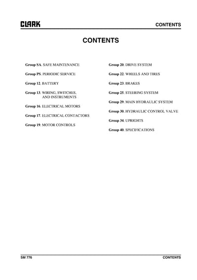 Clark SM-776 Forklift Service Repair Manual - PDF Download