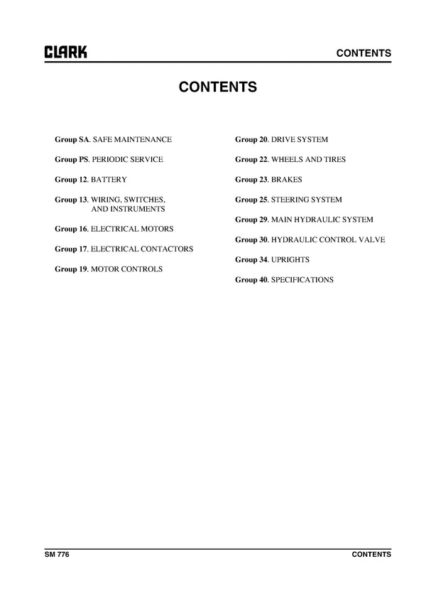 Clark SM-776 Forklift Service Repair Manual - PDF Download