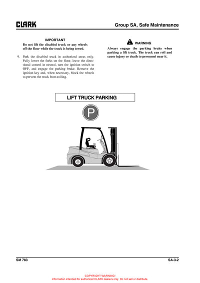 Clark SM-783 Forklift Service Repair Manual - PDF Download