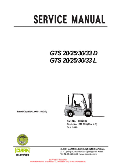 Clark SM-783 Forklift Service Repair Manual - PDF Download