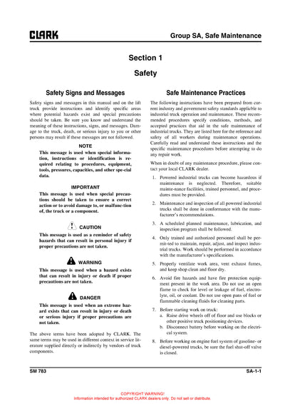 Clark SM-783 Forklift Service Repair Manual - PDF Download