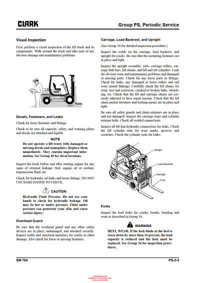 Clark SM-794 Forklift Service Repair Manual - PDF Download