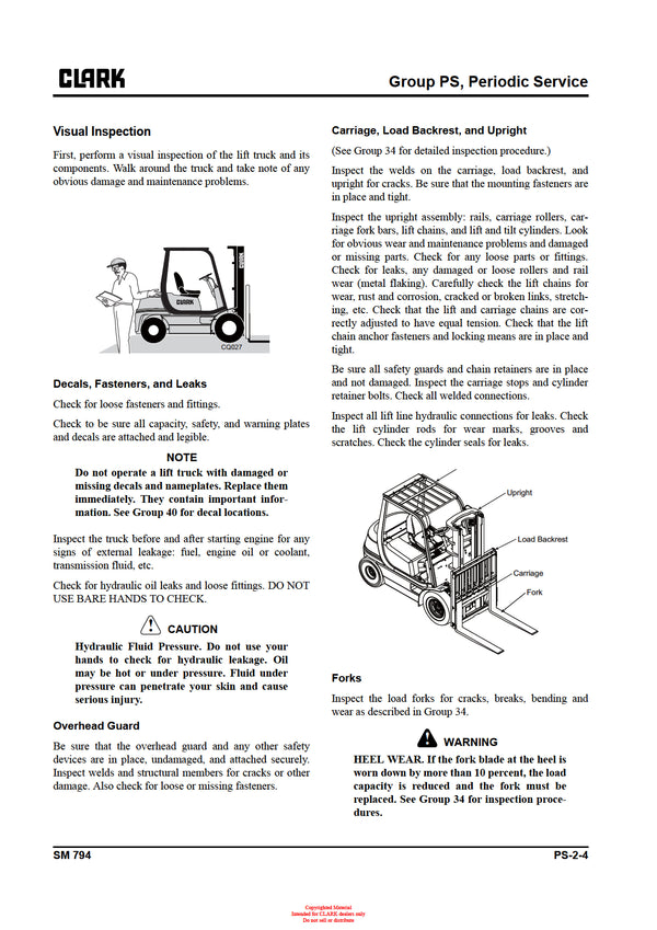Clark SM-794 Forklift Service Repair Manual - PDF Download
