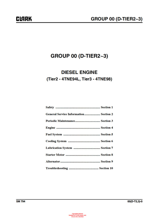 Clark SM-794 Forklift Service Repair Manual - PDF Download