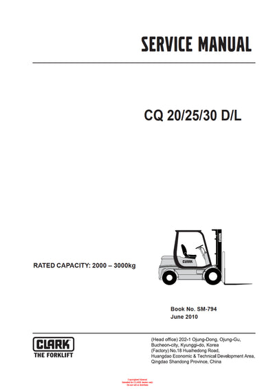 Clark SM-794 Forklift Service Repair Manual - PDF Download