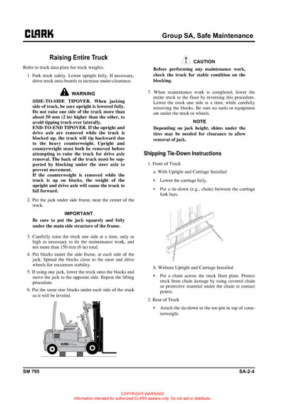Clark SM-795 Forklift Service Repair Manual - PDF Download