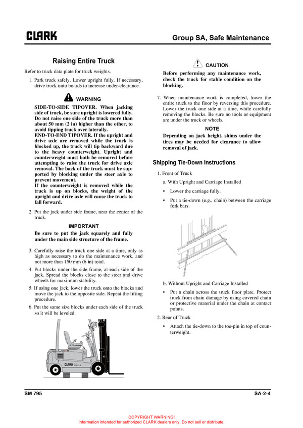 Clark SM-795 Forklift Service Repair Manual - PDF Download