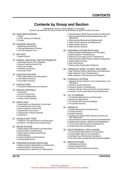 Clark SM-795 Forklift Service Repair Manual - PDF Download