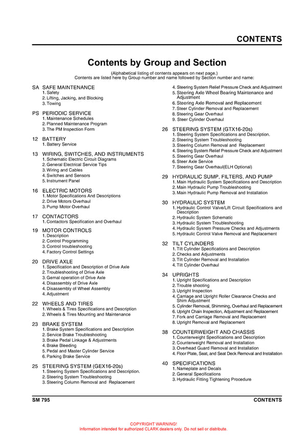 Clark SM-795 Forklift Service Repair Manual - PDF Download