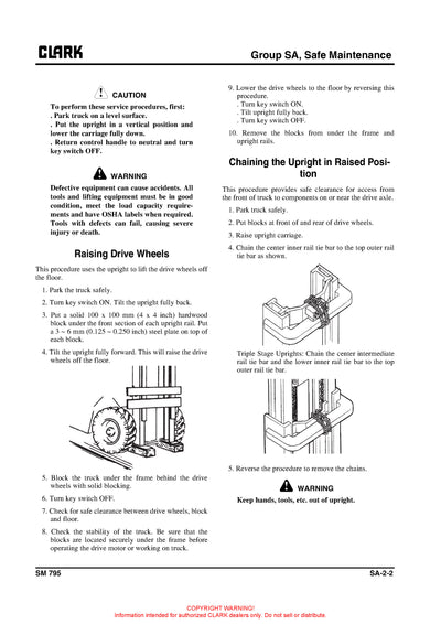 Clark SM-795 Forklift Service Repair Manual - PDF Download