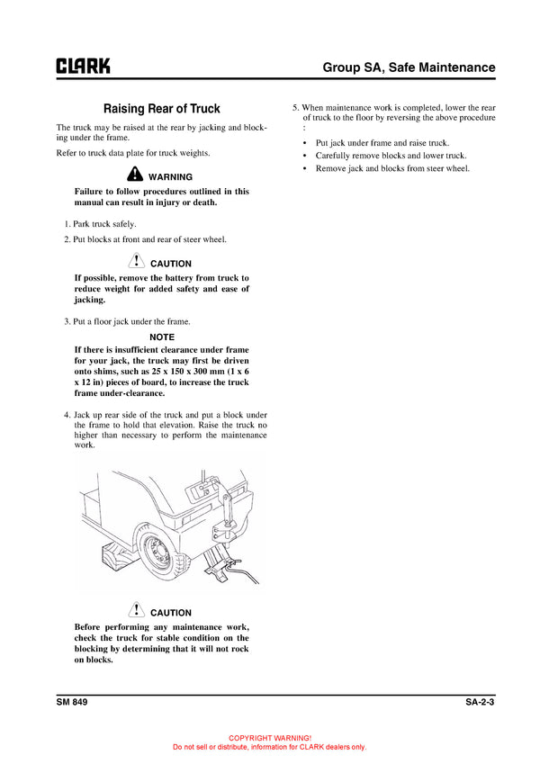 Clark SM-849 Forklift Service Repair Manual - PDF Download