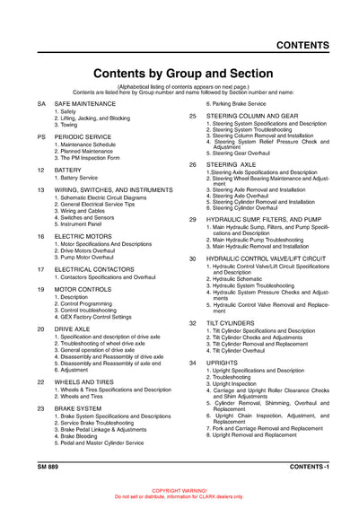 ClarkGEX 40/45/50 (SM-889) Forklift Service Repair Manual - PDF Download