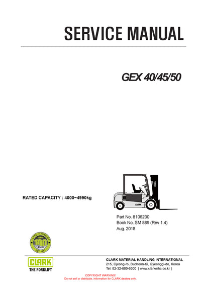 ClarkGEX 40/45/50 (SM-889) Forklift Service Repair Manual - PDF Download