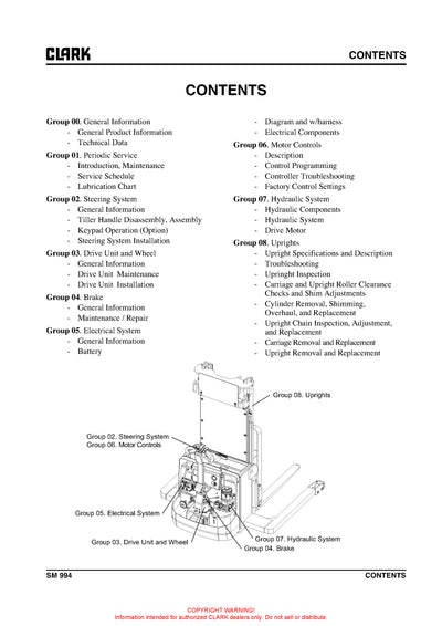Clark SSX 12/16/18 (SM-994) Straddle Stacker Service Repair Manual - PDF Download