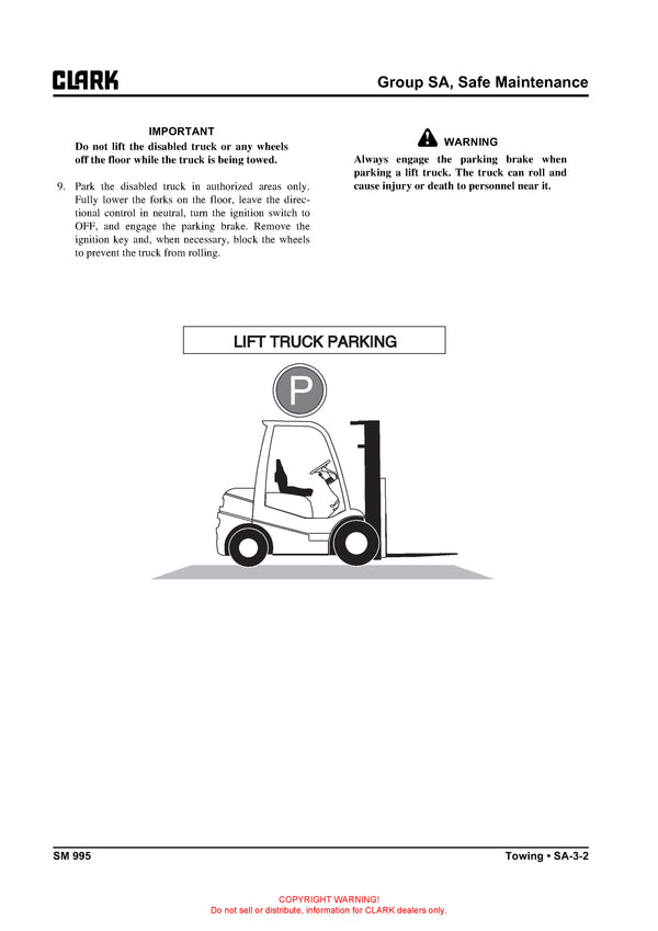 Clark SM-995 Forklift Service Repair Manual - PDF Download